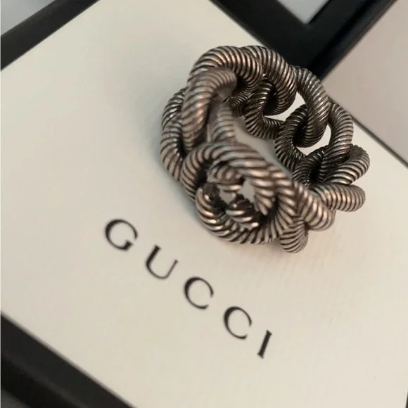 GUCCI UNISEX INTERLOCKING G GOURMETTE STERLING SILVER RING AUTHENTIC 💗💗💗 - Picture 9 of 15